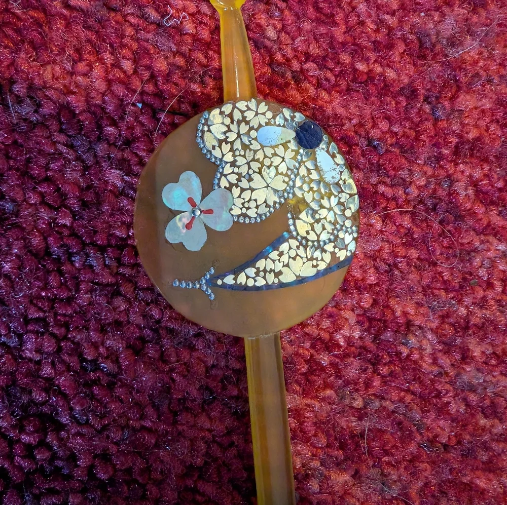 VINTAGE HANDMADE JAPANESE YELLOW HAIRPIN HAIR STICK - Picture 2 of 4